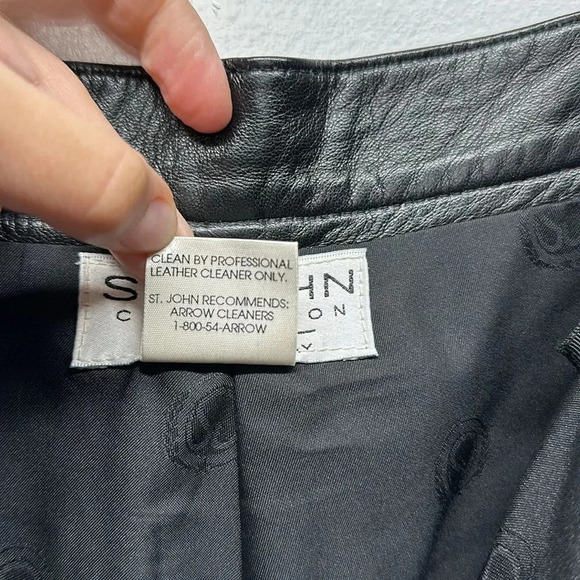 St John Sport Genuine Leather Straight Leg Trouser Pants Pant Black Women Size 6 - Picture 8 of 14